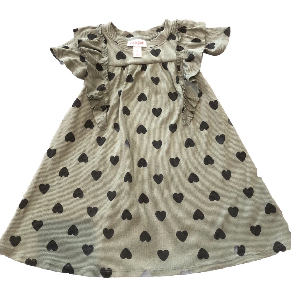 Cat & Jack Toddler Girls Short Sleeve Heart Green Dress size 3T